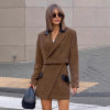 Vintage Brown Wool Suit Set for Women, Retro Blazer and Short Skirt Two-Piece Set, Elegant Style
