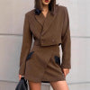 Vintage Brown Wool Suit Set for Women, Retro Blazer and Short Skirt Two-Piece Set, Elegant Style
