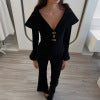 Retro black sexy V-neck slim fit top flared pants elegant set for women