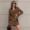 Vintage Brown Wool Suit Set for Women, Retro Blazer and Short Skirt Two-Piece Set, Elegant Style